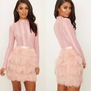 NWT PrettyLittleThing Dusty Pink Feather Dress